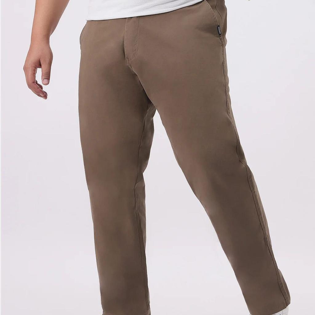 Plus Men's Dark Taupe Cotton Regular Fit Casual Chinos Trousers Stretch