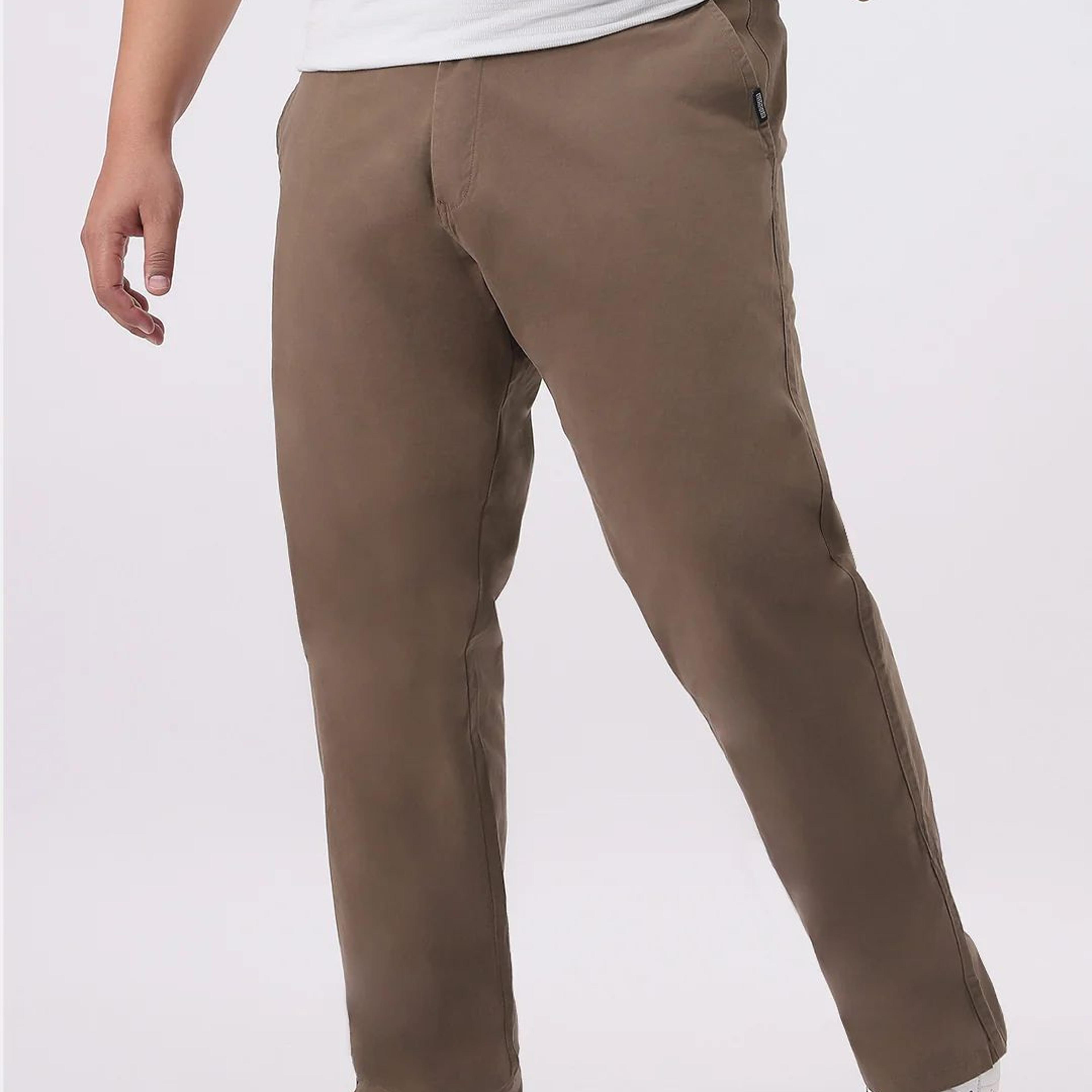 Plus Men's Dark Taupe Cotton Regular Fit Casual Chinos Trousers Stretch