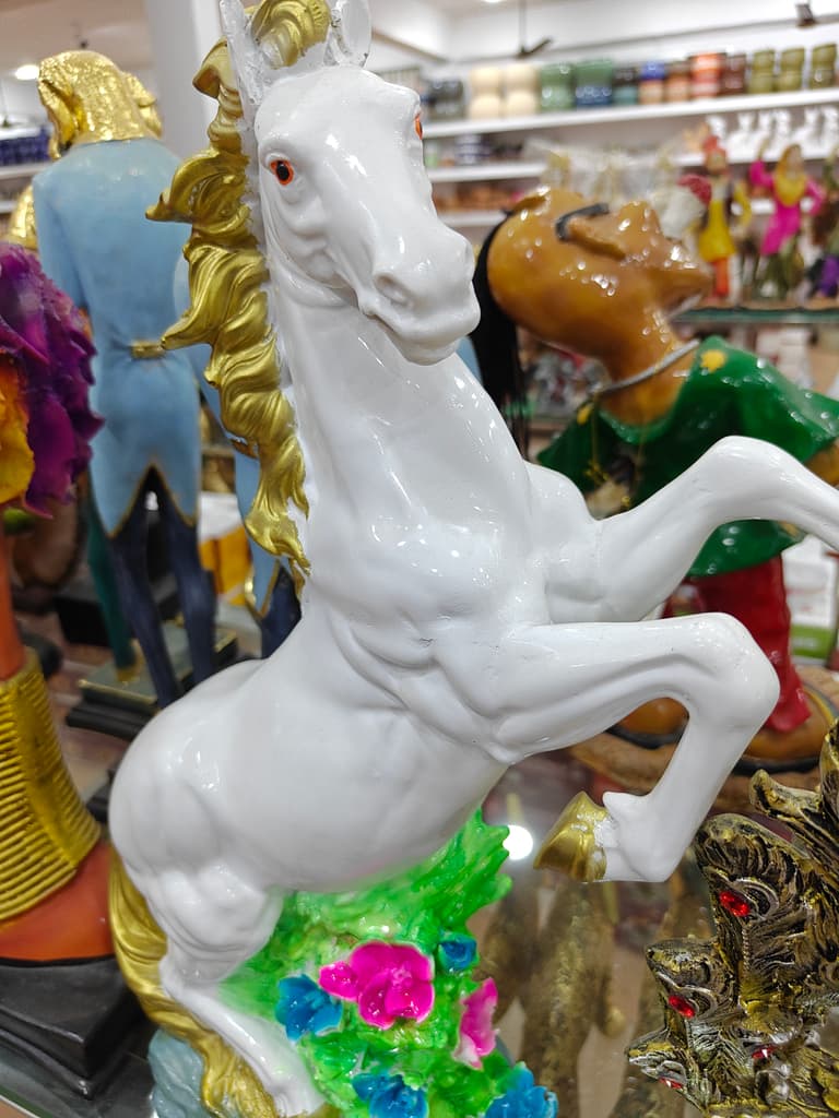 White Horse Statue | Decorative | Porcelain | Pink Flowers