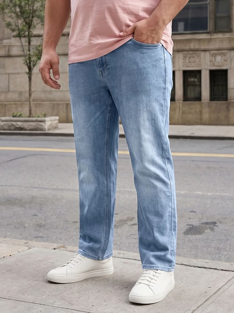 Plus Men's Ice Blue Relaxed Fit Washed Denim Jeans Non-Stretchable — 36 / Ice Blue