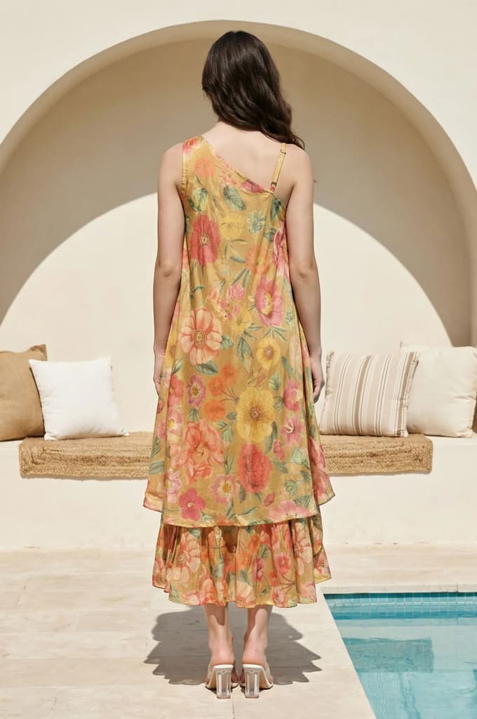 Yellow Floral Printed Flared Dress — photo 5