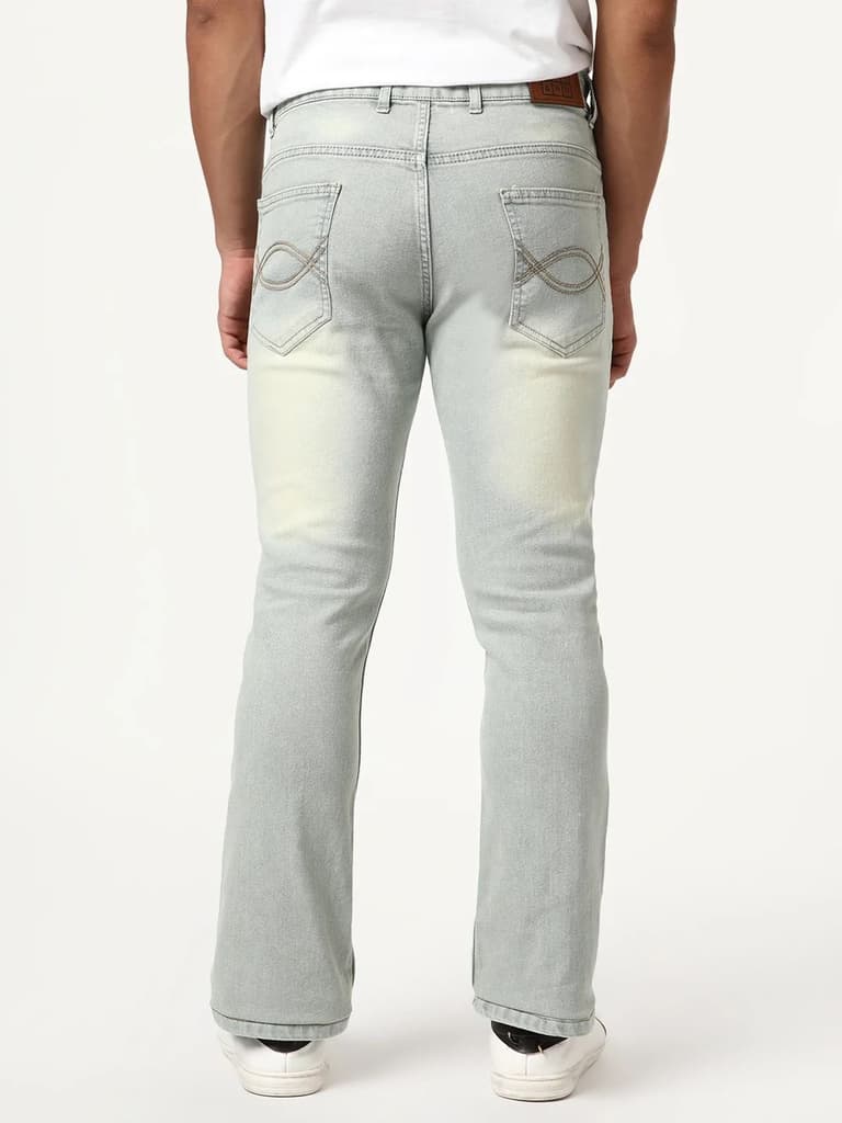 Men's Ice Grey Bootcut Fit Mid Rise Tinted Heavy Washed Jeans Stretchable — photo 4