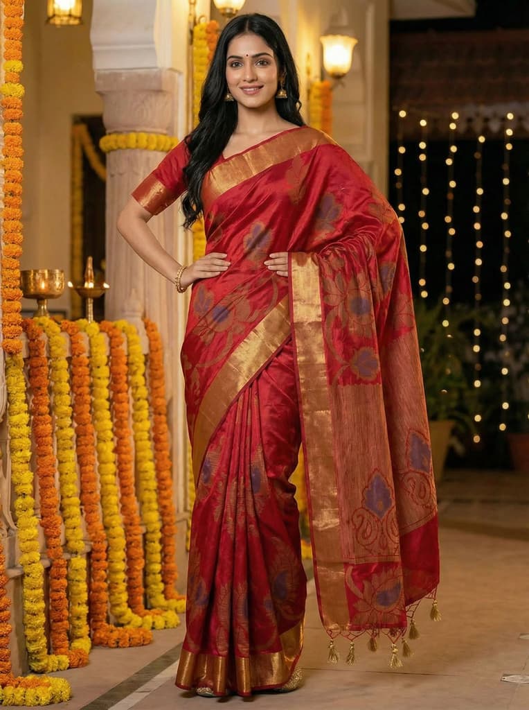MIMOSA Women's Woven Design Mysore Silk Style Crepe Saree with Blouse Piece - Maroon ( SA00003135MRFREE ) — photo 2