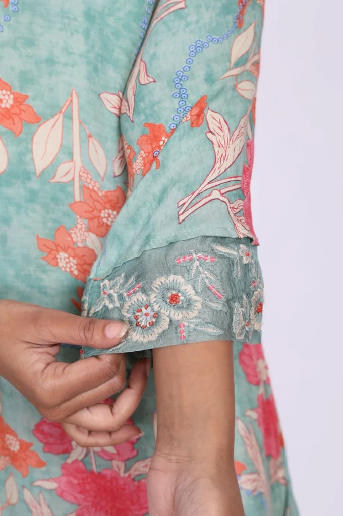 Green Floral Printed Modal Straight Kurta with Straight Pant Set — photo 6