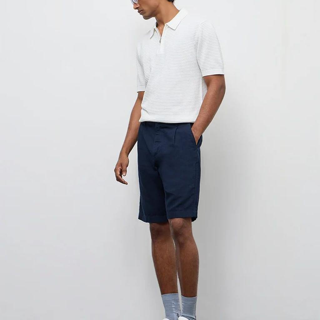 Ascot Navy Relaxed-Fit Mid-Rise Cotton-Blend Shorts