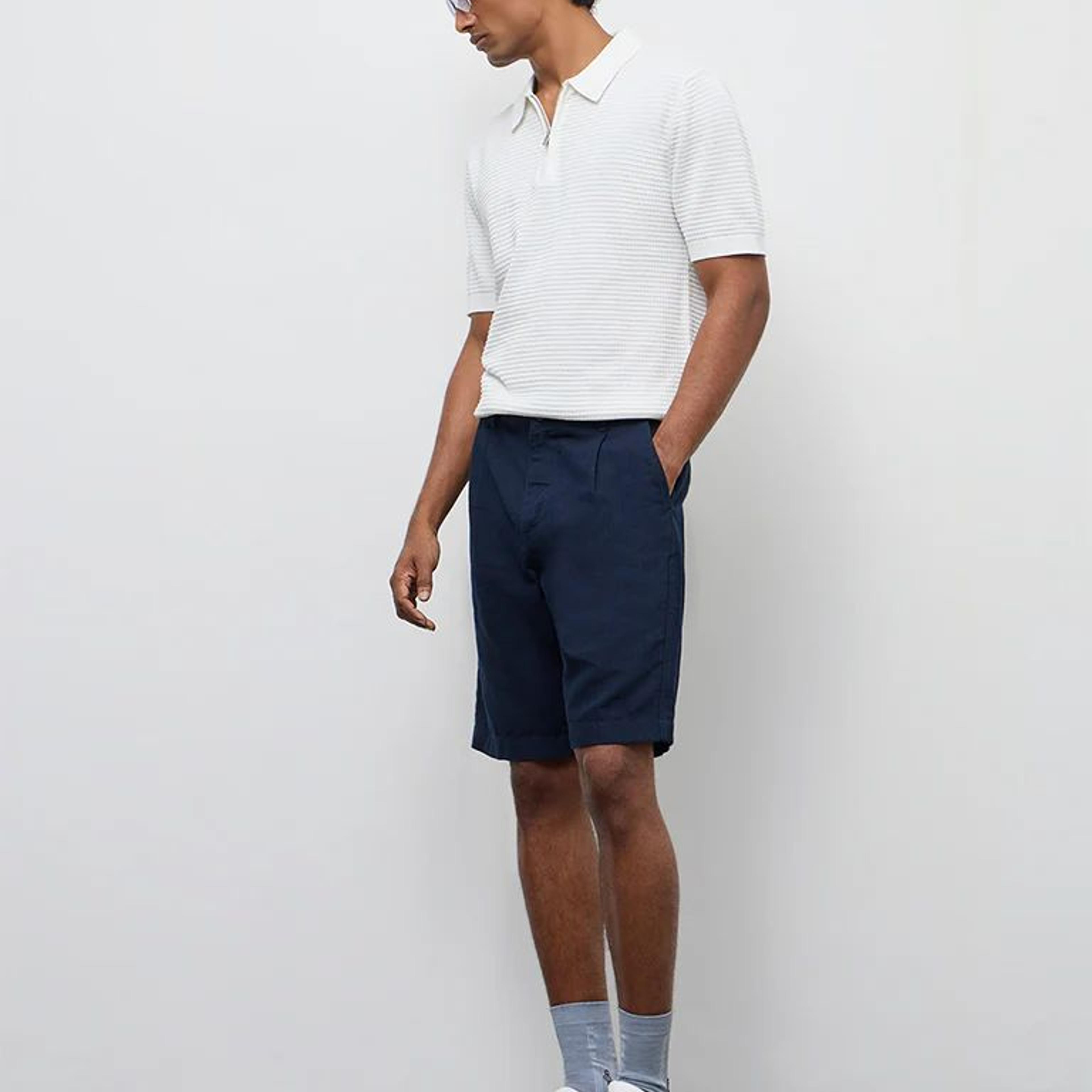 Ascot Navy Relaxed-Fit Mid-Rise Cotton-Blend Shorts