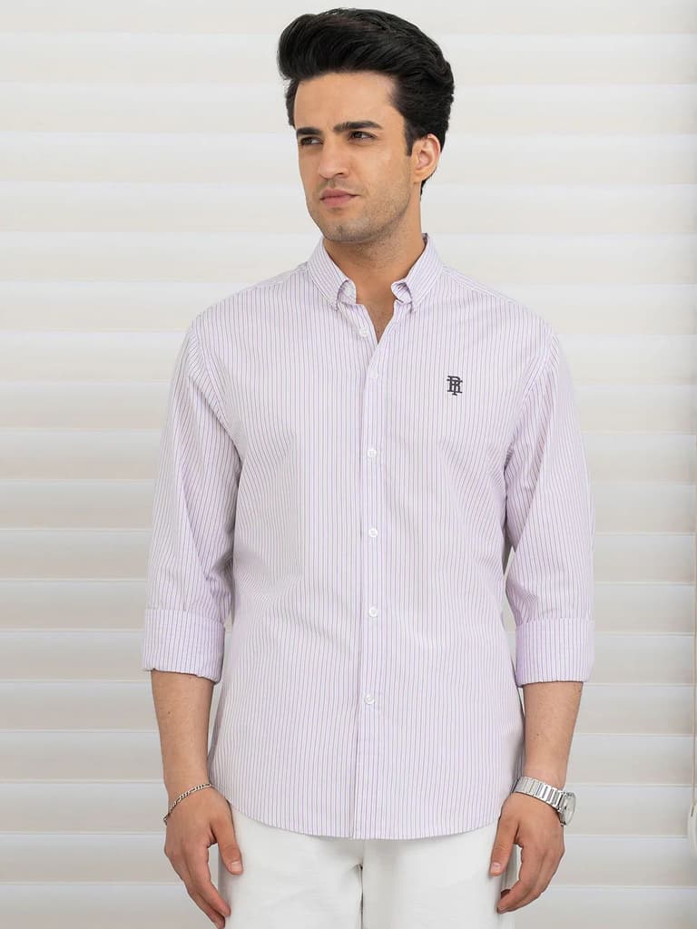 Shirts for Men in Light Purple | Striped Full Sleeve Shirt — photo 2