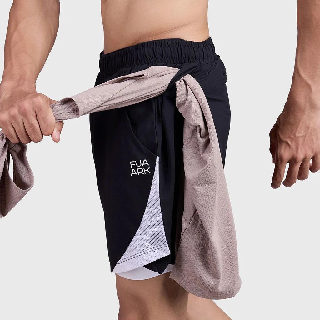 2 in 1 Mesh Shorts Black With White
