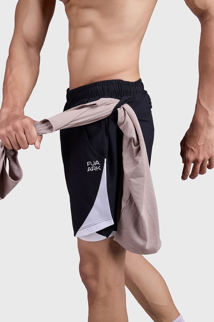 2 in 1 Mesh Shorts Black With White — S