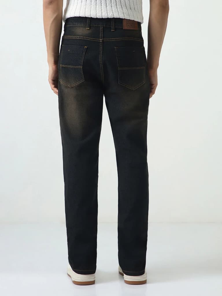 Men's Carbon Blue Straight Fit Heavy Washed Jeans Stretchable — photo 3