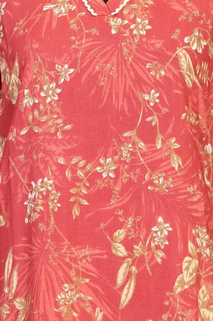 Rust Floral Printed Piping Detail Modal Straight Kurta — photo 2