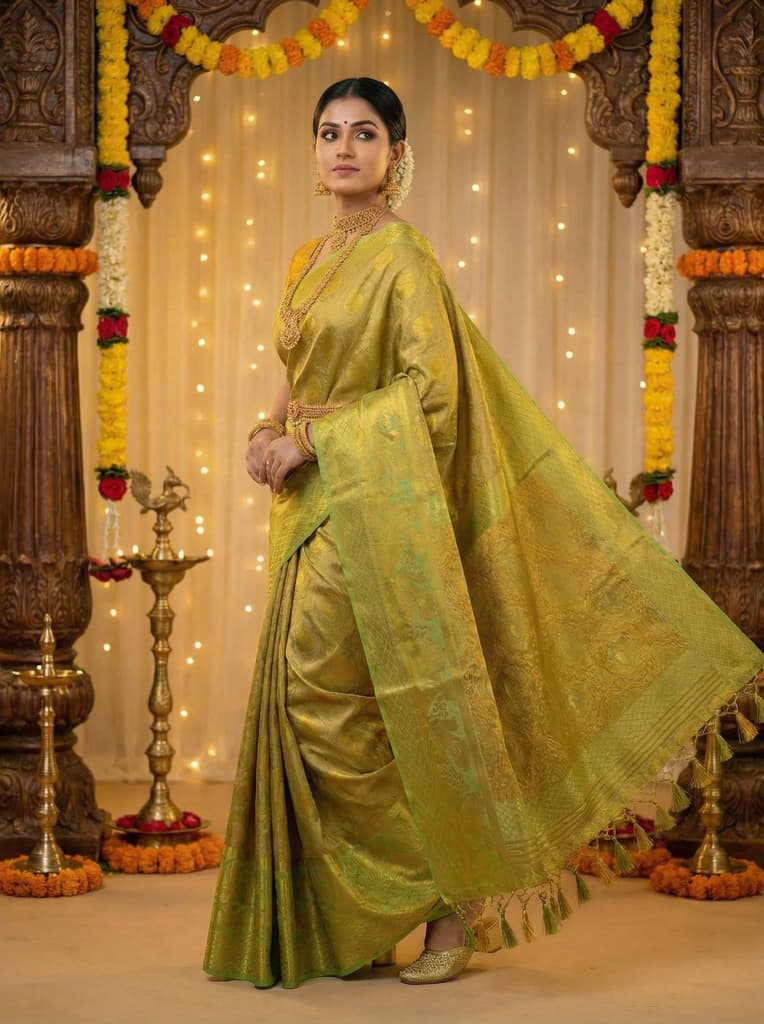 MIMOSA Women's Woven Design Kanjivaram Style Art Silk Saree with Blouse Piece - Pista ( SA00003143PSFREE ) — photo 3