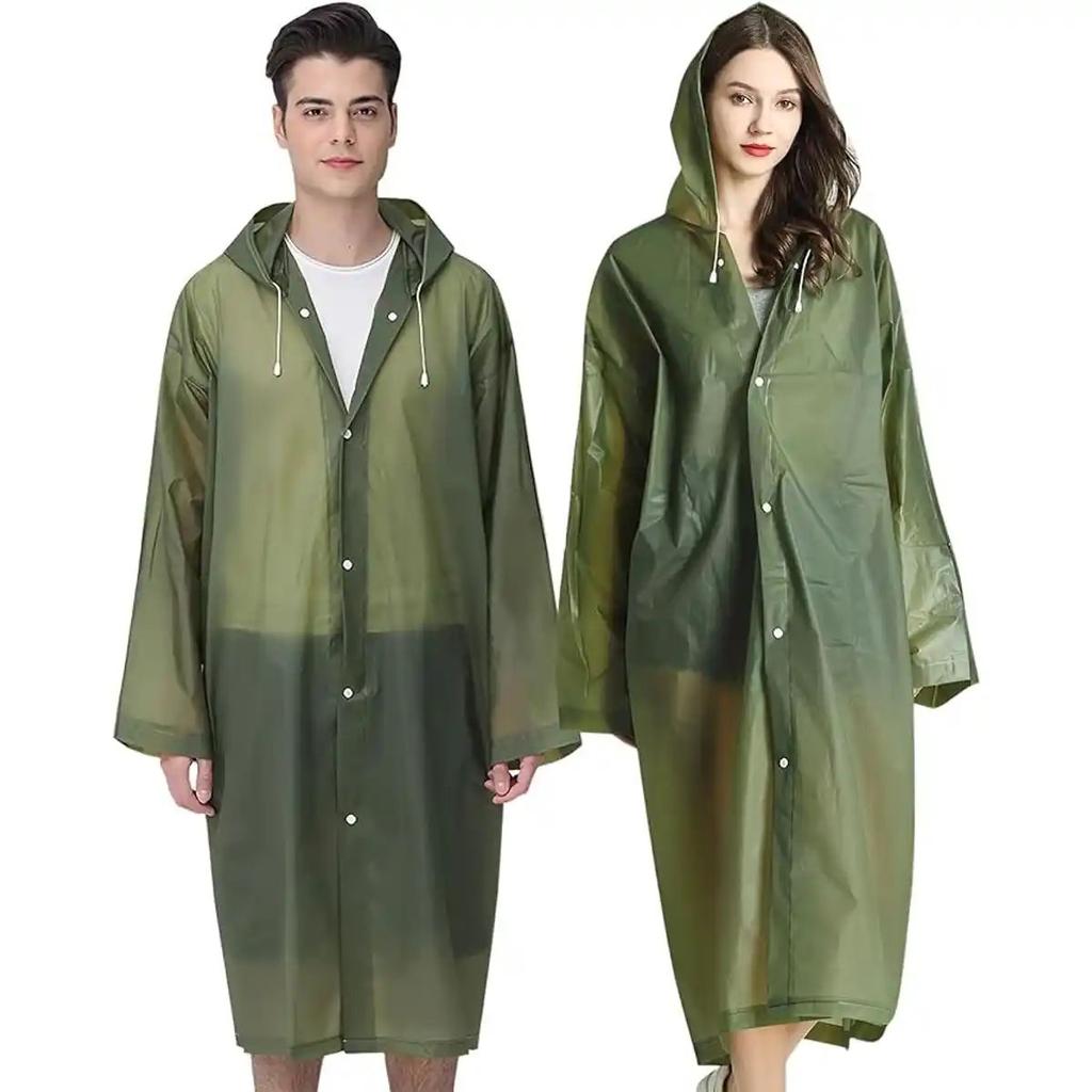 Infispace Adult Unisex Polyester Long RainCoat Poncho with Cap and Cover Free Size - Dark Green