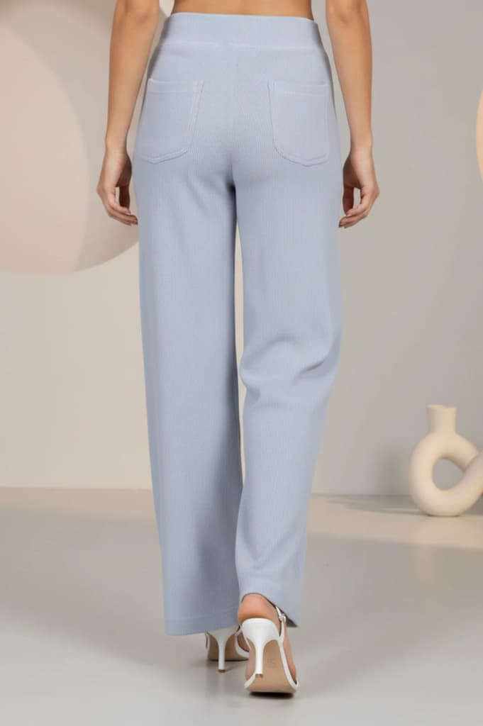 Blue Solid Wide Leg High Rise Corduroy Palazzo — photo 5