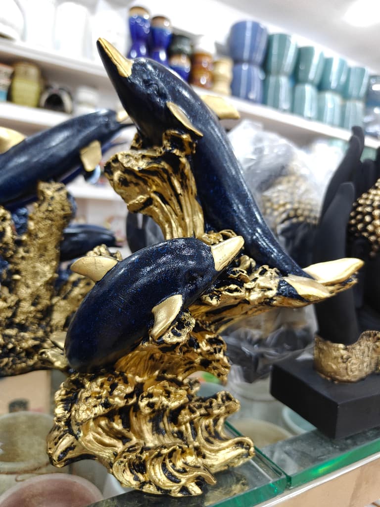 Blue Dolphin Statue | Decorative | Ceramic | Gold