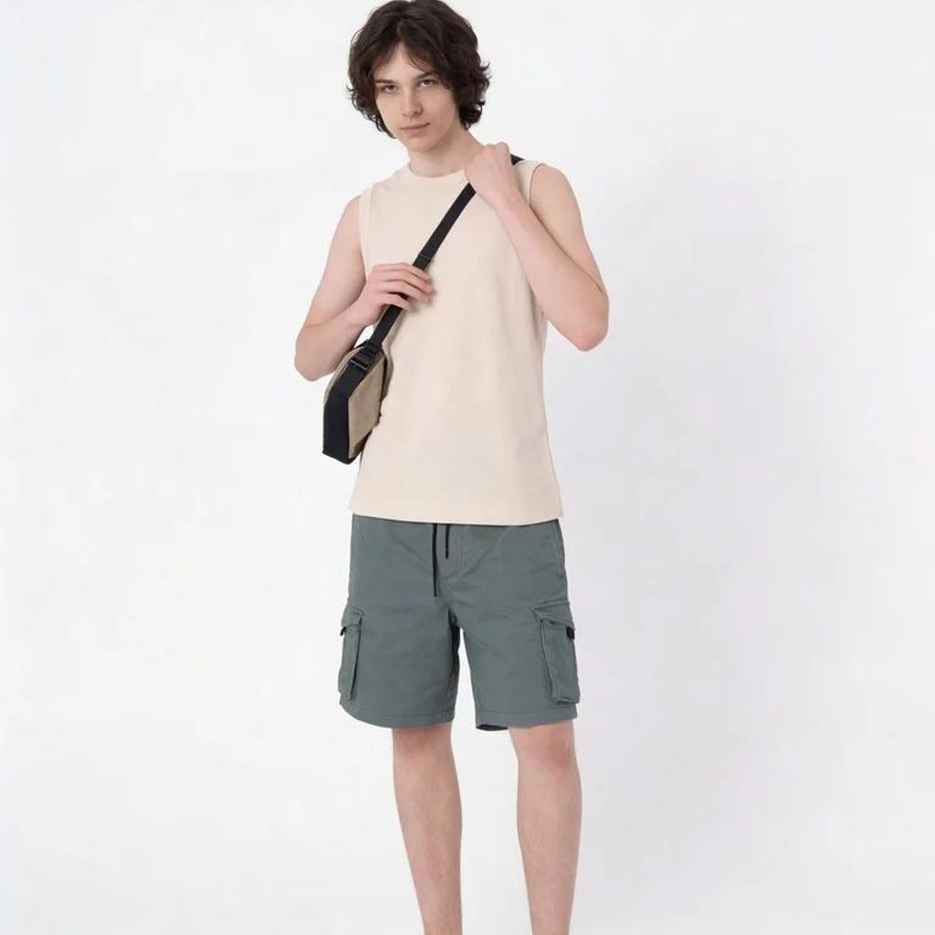 Y&F Kids Boys Olive Green Cargo Pocket Cotton-Blend Shorts