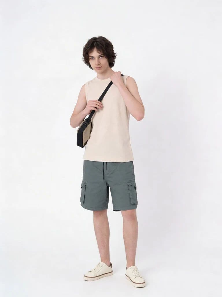 Y&F Kids Boys Olive Green Cargo Pocket Cotton-Blend Shorts