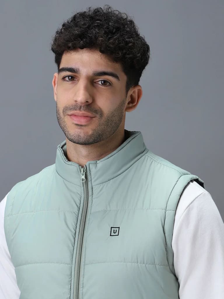 Men's Green Sleeveless Zippered Puffer Jacket — photo 7
