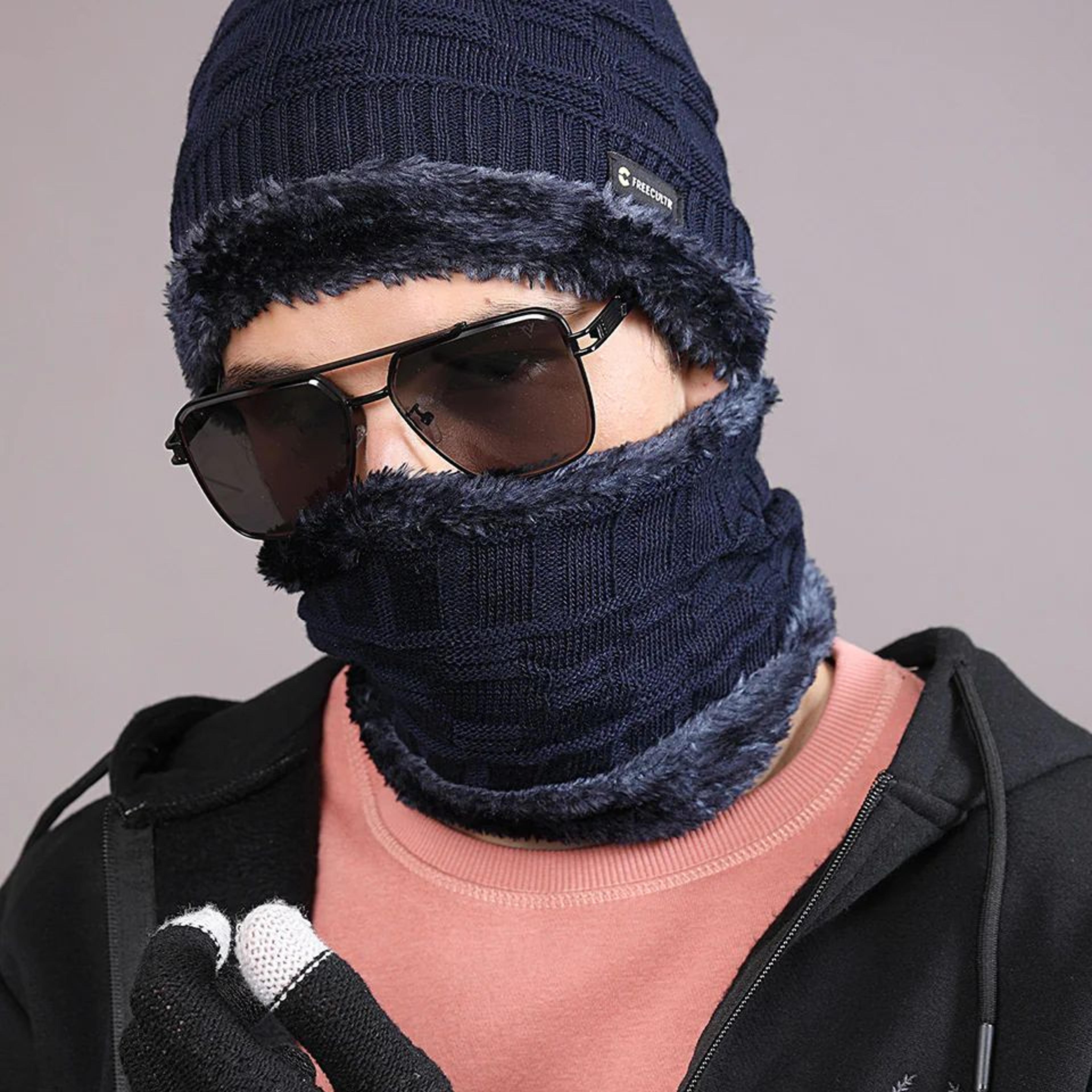 Unisex Woolen Beanie Cap Plus Wrap