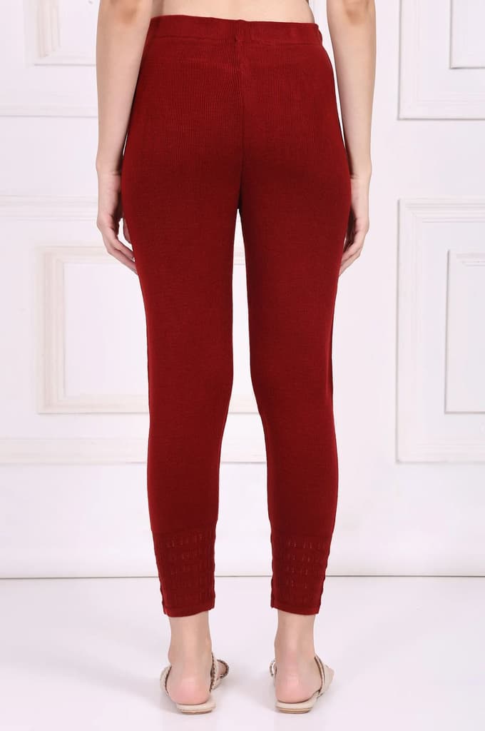 Red Solid Acrylic Legging for Winter — photo 4