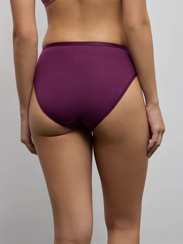 Wunderlove Burgundy Printed Hi-Leg Cotton-Blend Briefs - Pack of 3 — photo 4