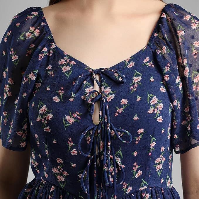 CORY EDGE Women’s Printed Blue Mini Dress – Short Sleeve V-Neck Fit & Flare — photo 5