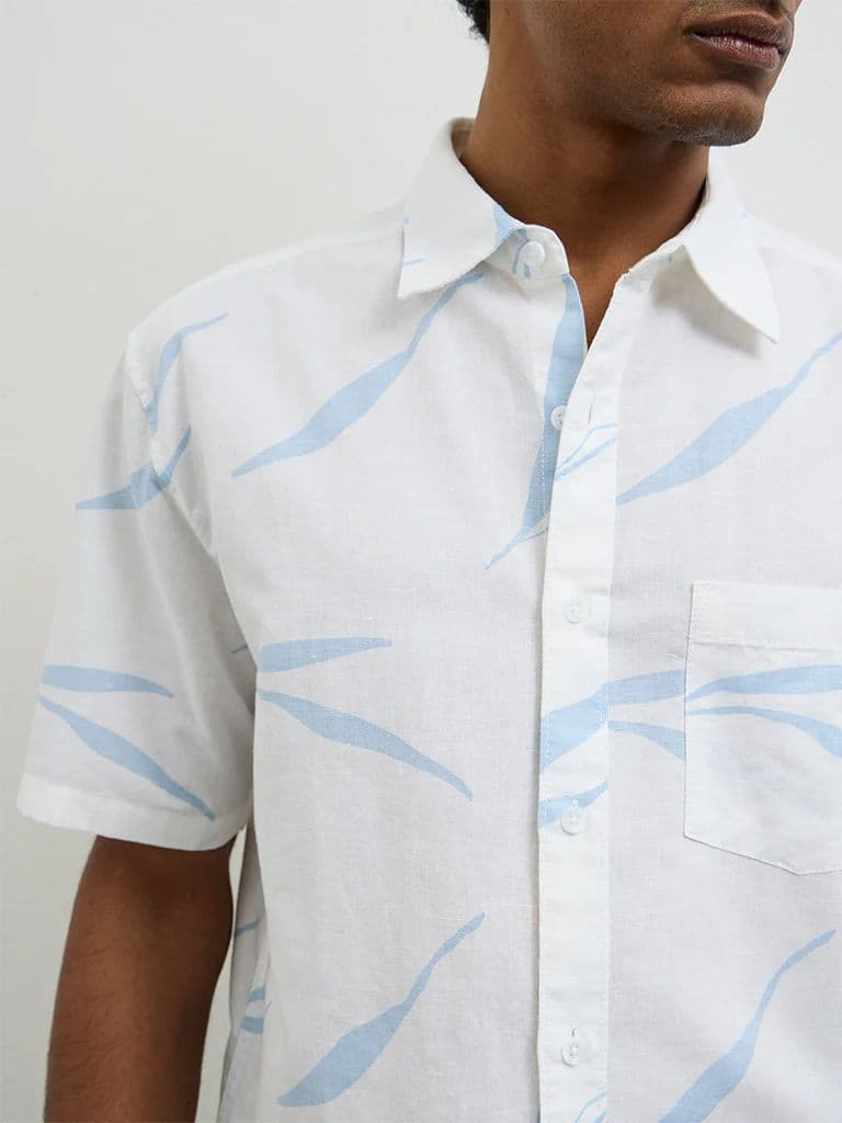 WES Casuals Light Blue Printed Relaxed-Fit Cotton-Blend Shirt — photo 3