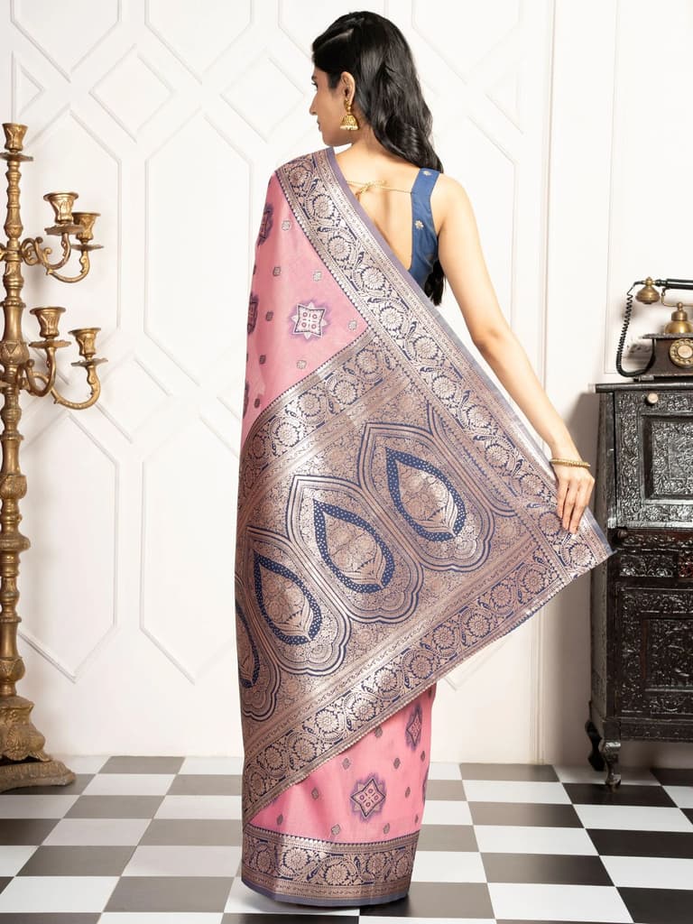 Mimosa Women's Woven Design Kanjivaram Style Art Silk Saree With Blouse Piece : SA00002068PNKFREE — photo 4
