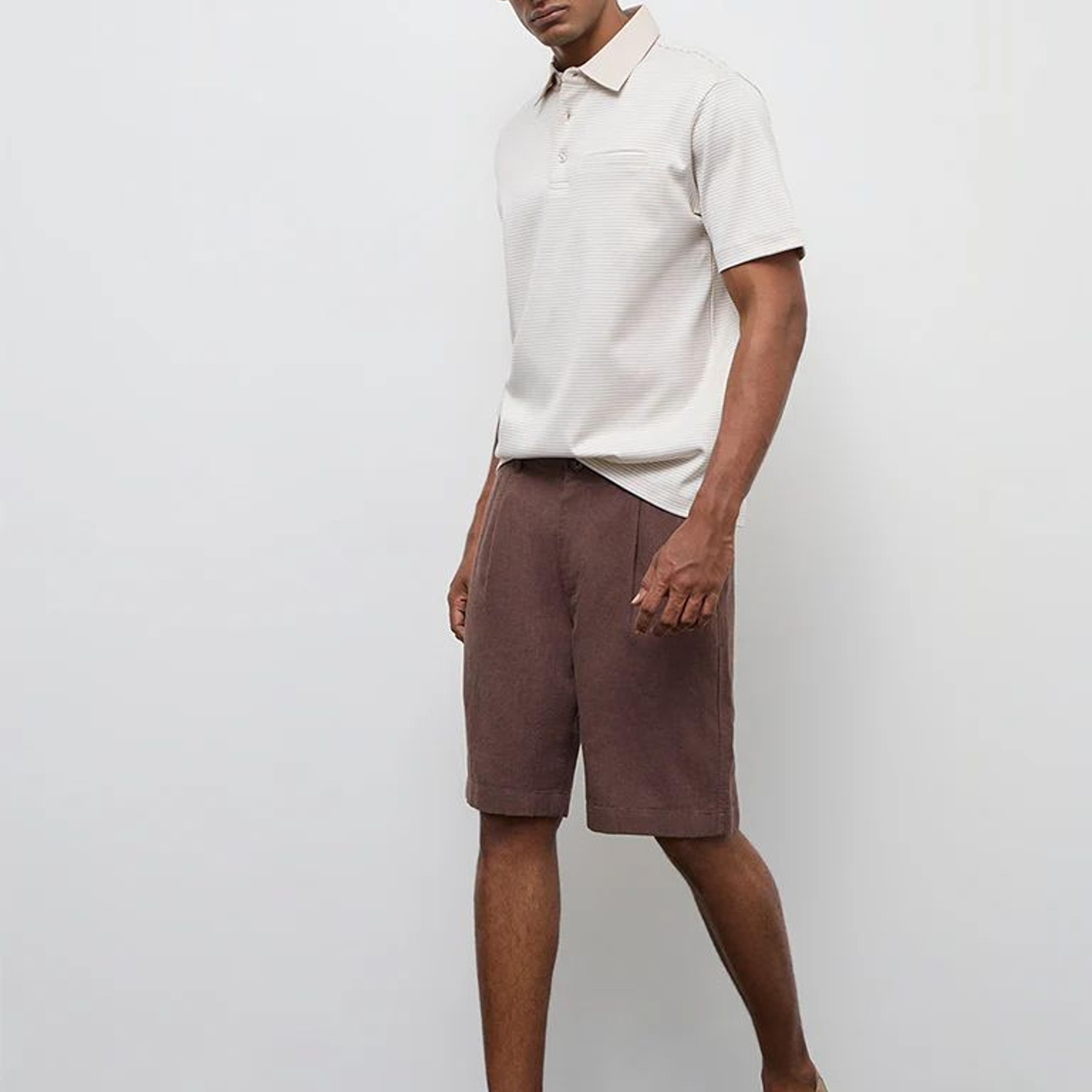 Ascot Dark Brown Relaxed-Fit Mid-Rise Cotton-Blend Shorts
