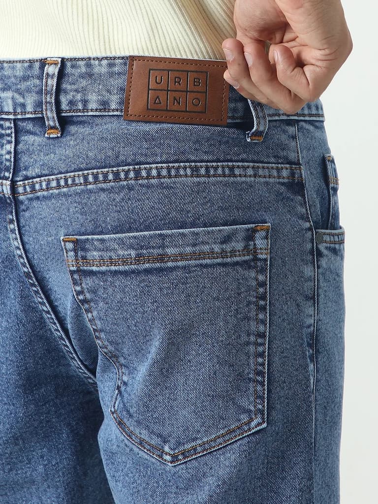 Men's Light Blue Slim Fit Washed Denim Jeans Stretchable — photo 6