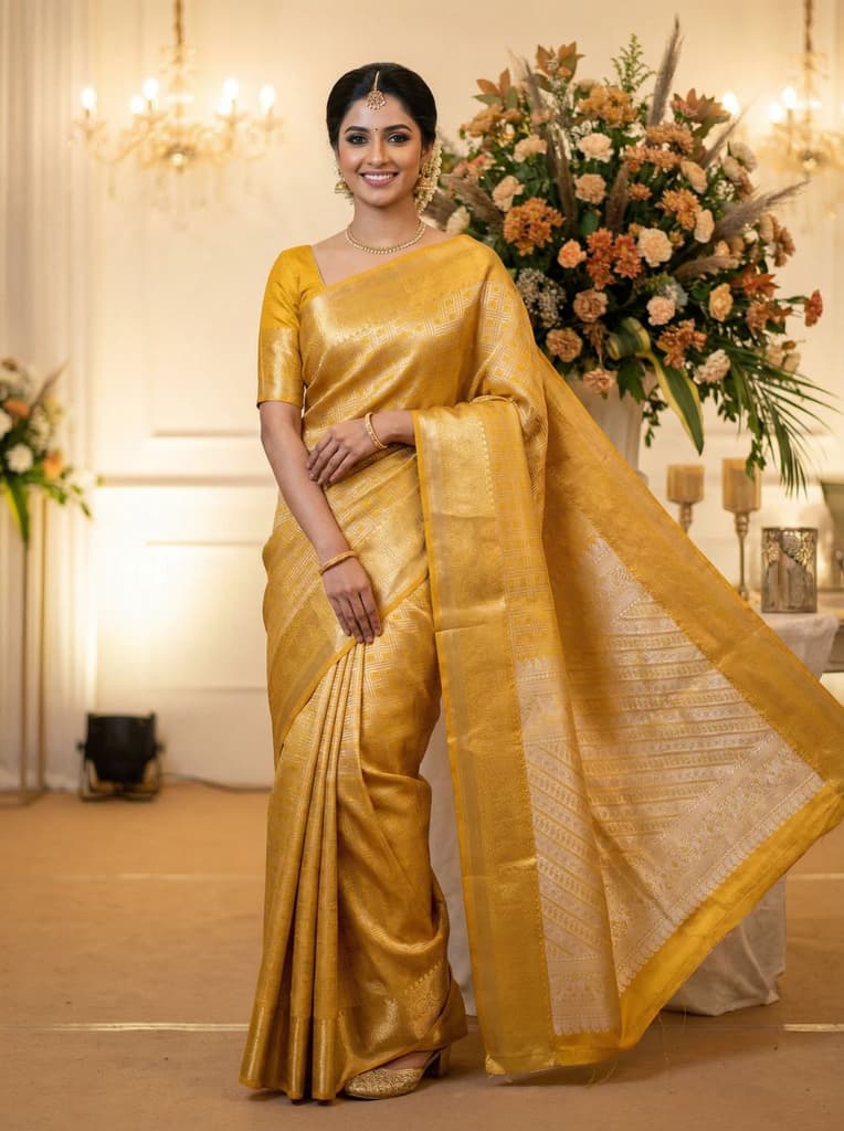 MIMOSA Women's Woven Design Kanjivaram Style Art Silk Saree with Blouse Piece - Gold (SA00001522GDFREE) — photo 2