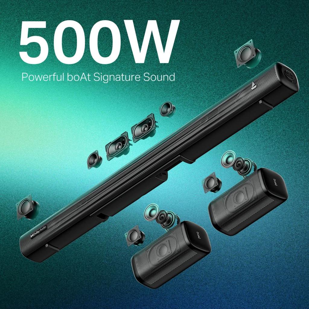boAt Aavante Prime 5.1 5050D | 500W RMS Soundbar with Dolby Audio, Wired Subwoofer