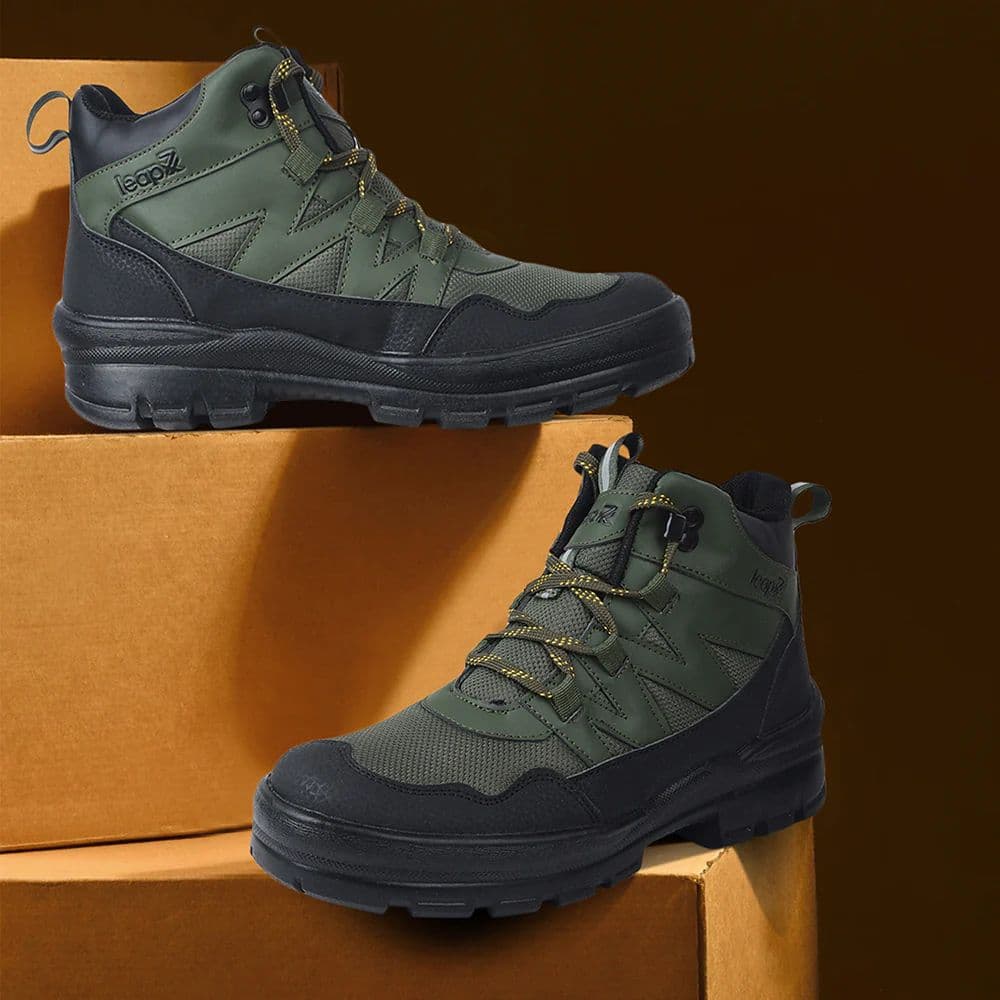 Leap7x Olive Green Sports Lace-Up Trekking Shoes For Men DRAWNER-1E By Liberty — photo 4