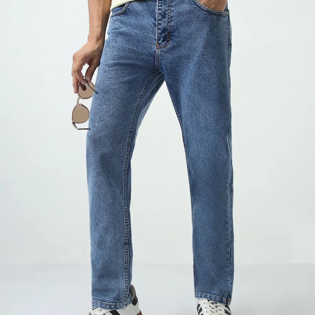 Men's Light Blue Slim Fit Washed Denim Jeans Stretchable