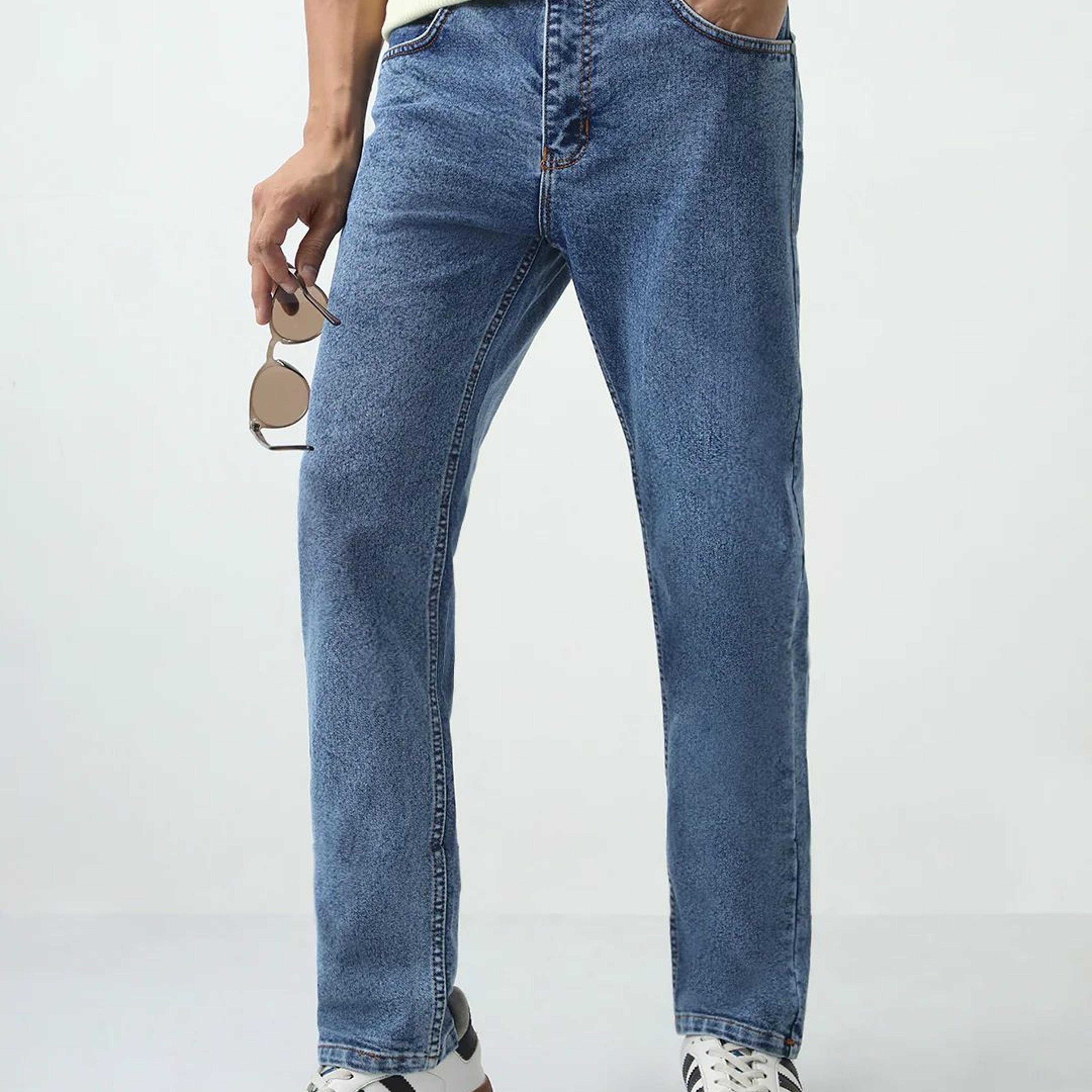 Men's Light Blue Slim Fit Washed Denim Jeans Stretchable