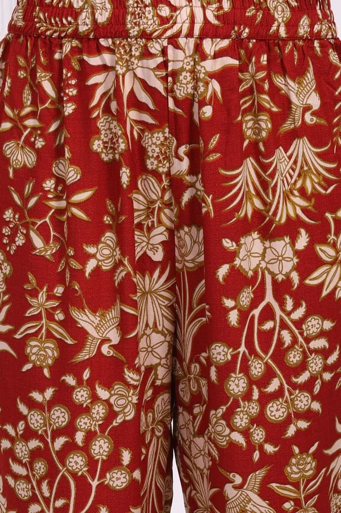 Red Floral Printed A-Line Kurta with Straight Pant and Dupatta Set — photo 7