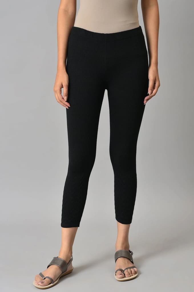 Black Solid Skinny Tights With Elasticated Waistband