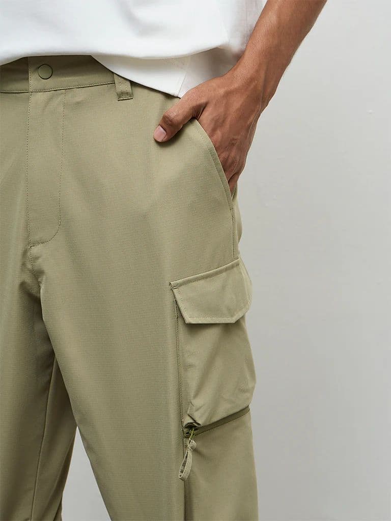 Nuoflexx Olive Relaxed-Fit Mid-Rise Cargo Pants — photo 3