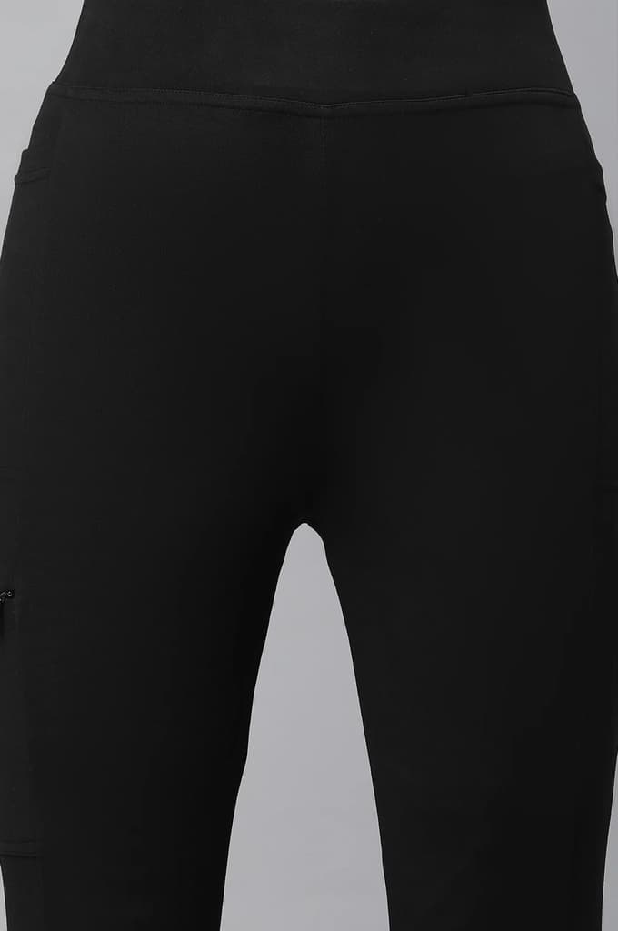 Black Solid Skinny Fit Tights With Elasticated Waist — photo 7