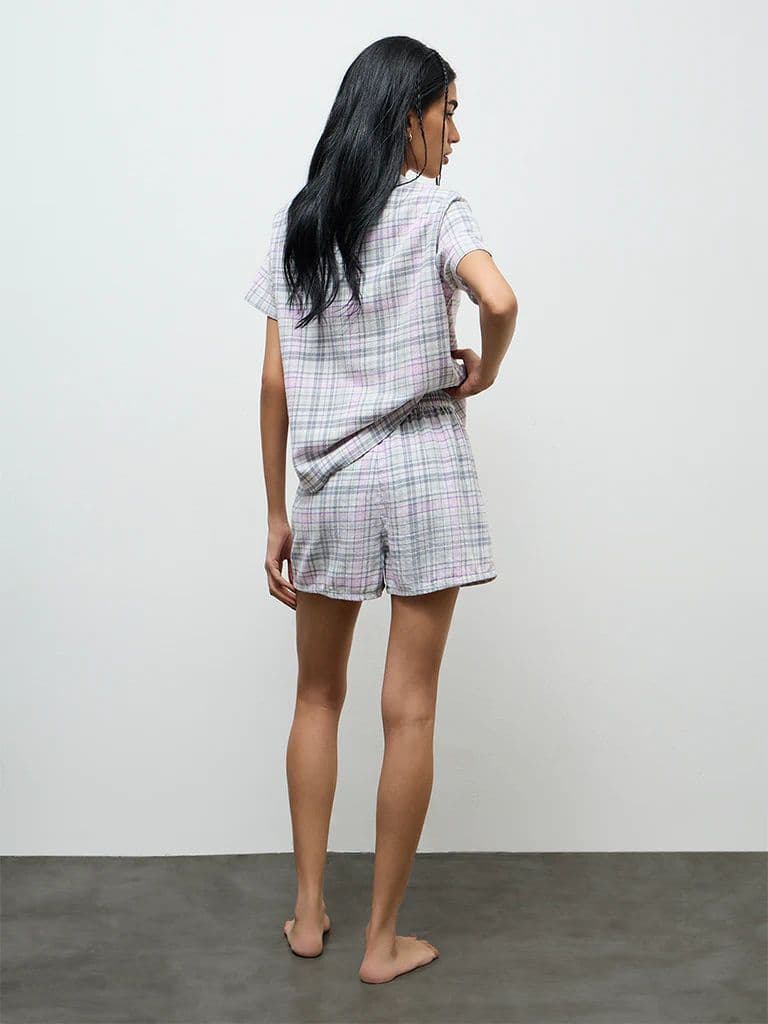 Superstar Grey Checkered High-Rise Cotton Shorts — photo 4