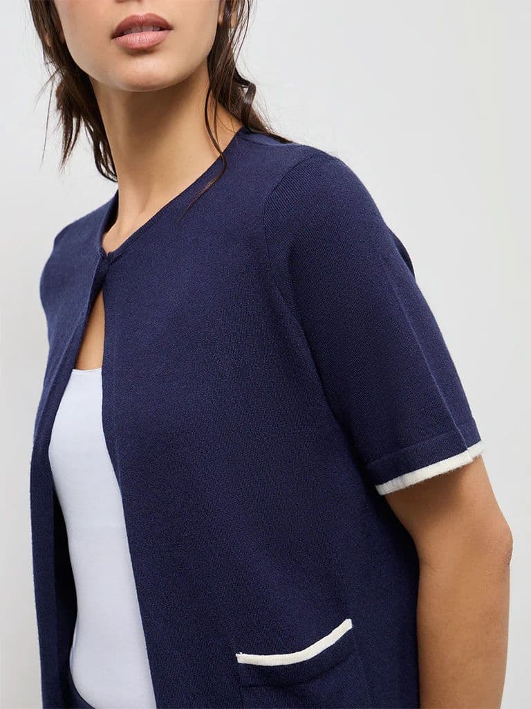 Wunderlove Navy Contrast Detailed Cardigan — photo 3
