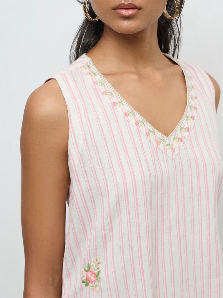 Utsa Light Pink Striped A-Line Cotton-Blend Kurta — photo 3