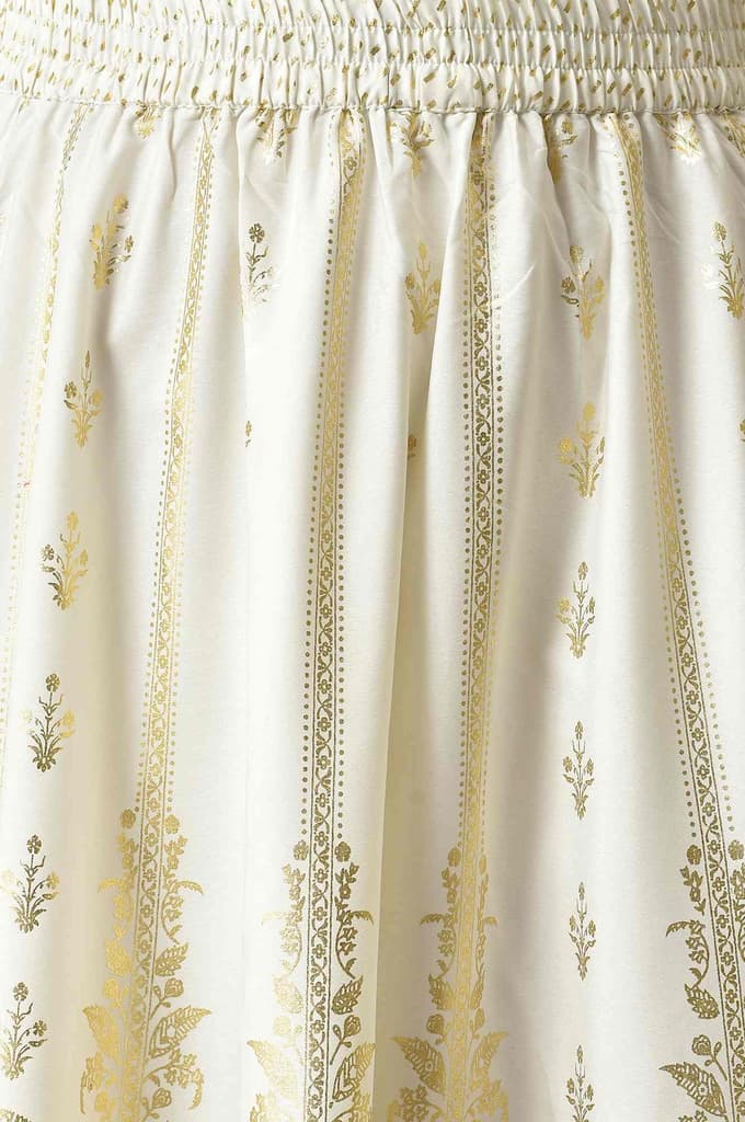 White Floral Printed Flared Woven Skirt With Elasticated Waist — photo 6