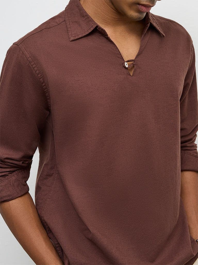 ETA Brown Relaxed-Fit Cotton-Blend Shirt — photo 3