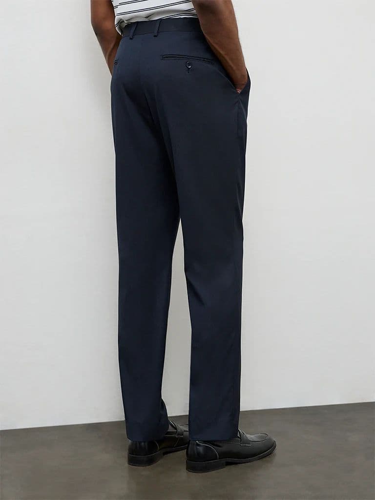 WES Formals Navy Pinstripe Relaxed-Fit Mid-Rise Trousers — photo 4