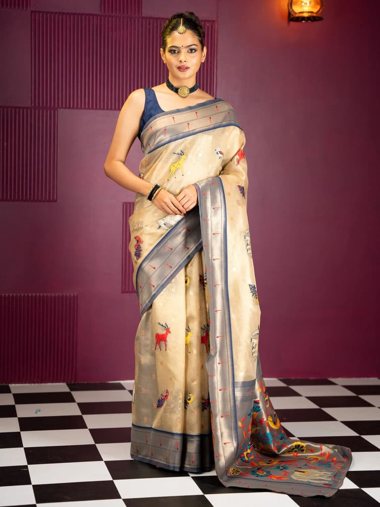Mimosa Women's Woven Design Banarasi Style Art Silk Saree With Blouse Piece : SA00001954NVFREE — photo 2