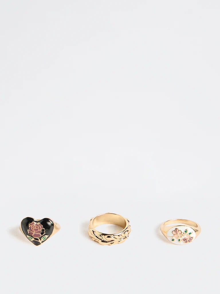Westside Accessories Multi Color Enamel Charm Rings - Pack of 3 — photo 2