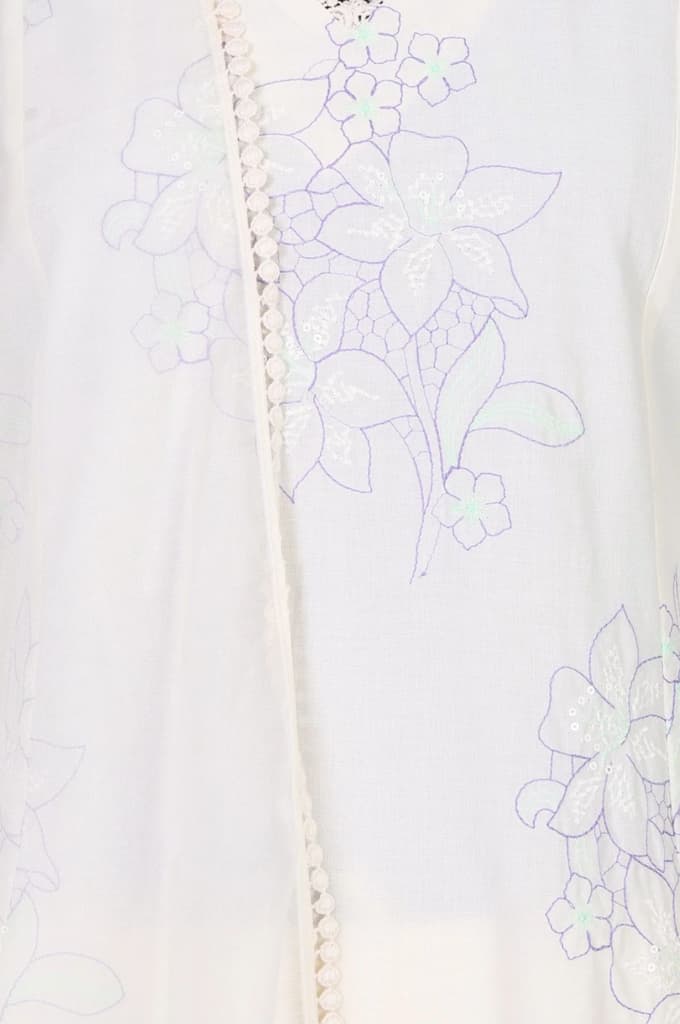 Off White Thread Embroidered Pure Cotton Straight Kurta With Straight Pants And Dupatta Set — photo 2