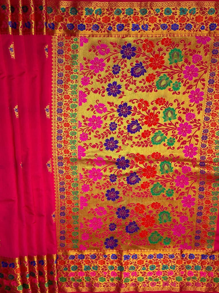 MIMOSA Women's Woven Design Paithani Style Raw Silk Saree with Blouse Piece - Rani ( SA00003127RNFREE ) — photo 7