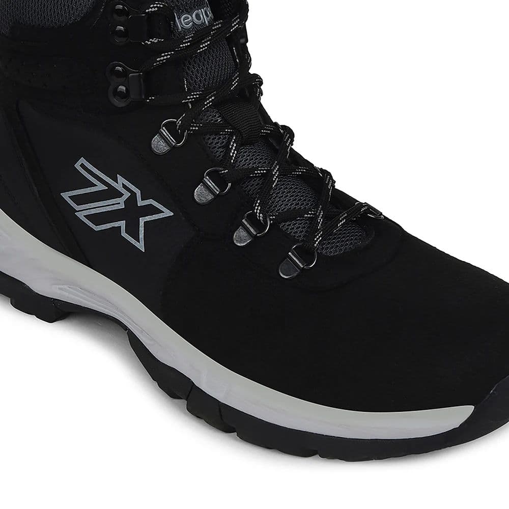 Leap7x Black Sports Lace-Up High Ankle Trekking Shoes For Men PLATINUM-E By Liberty — photo 5